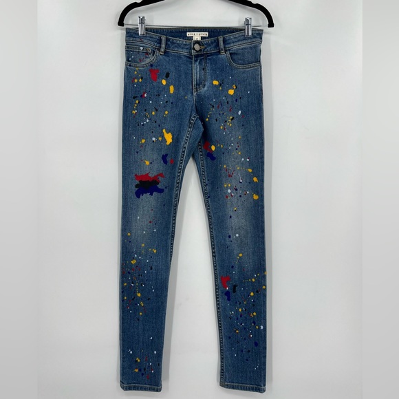 Alice + Olivia Joana Paint Splatter Skinny Jeans Stretch Pockets Zipper Size 26 - Picture 9 of 16
